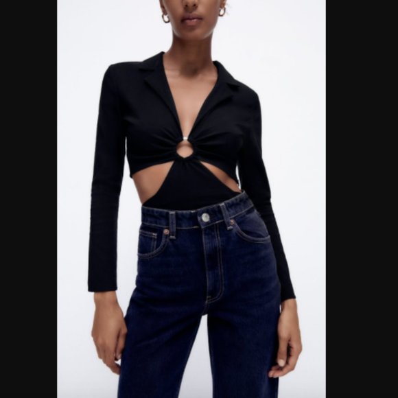 BLOGGER'S FAVE! Zara Black Cut Out Bodysuit Sz L NWOT - Picture 12 of 14